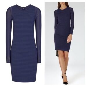 NWT Reiss Rita Indigo Blue Mesh Long Sleeve Bodycon Dress 0 AH16